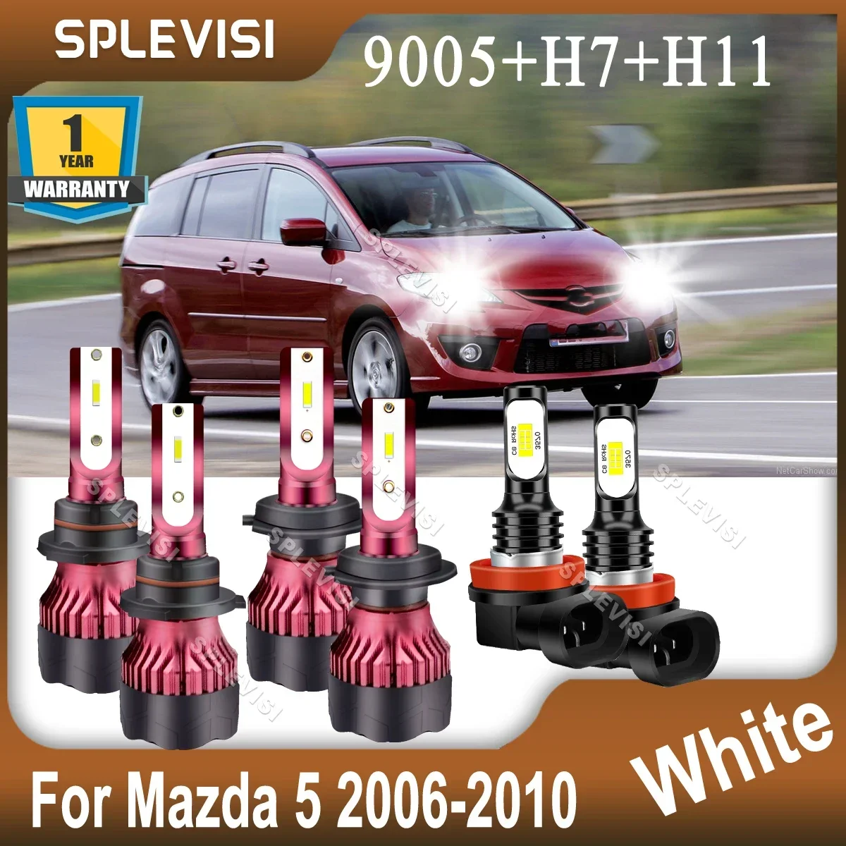 

LED Headlight 9005 Hi H7 Low Beam Foglight Kit 48000LM CSP Pure White Replace For Mazda 5 2006 2007 2008 2009 2010