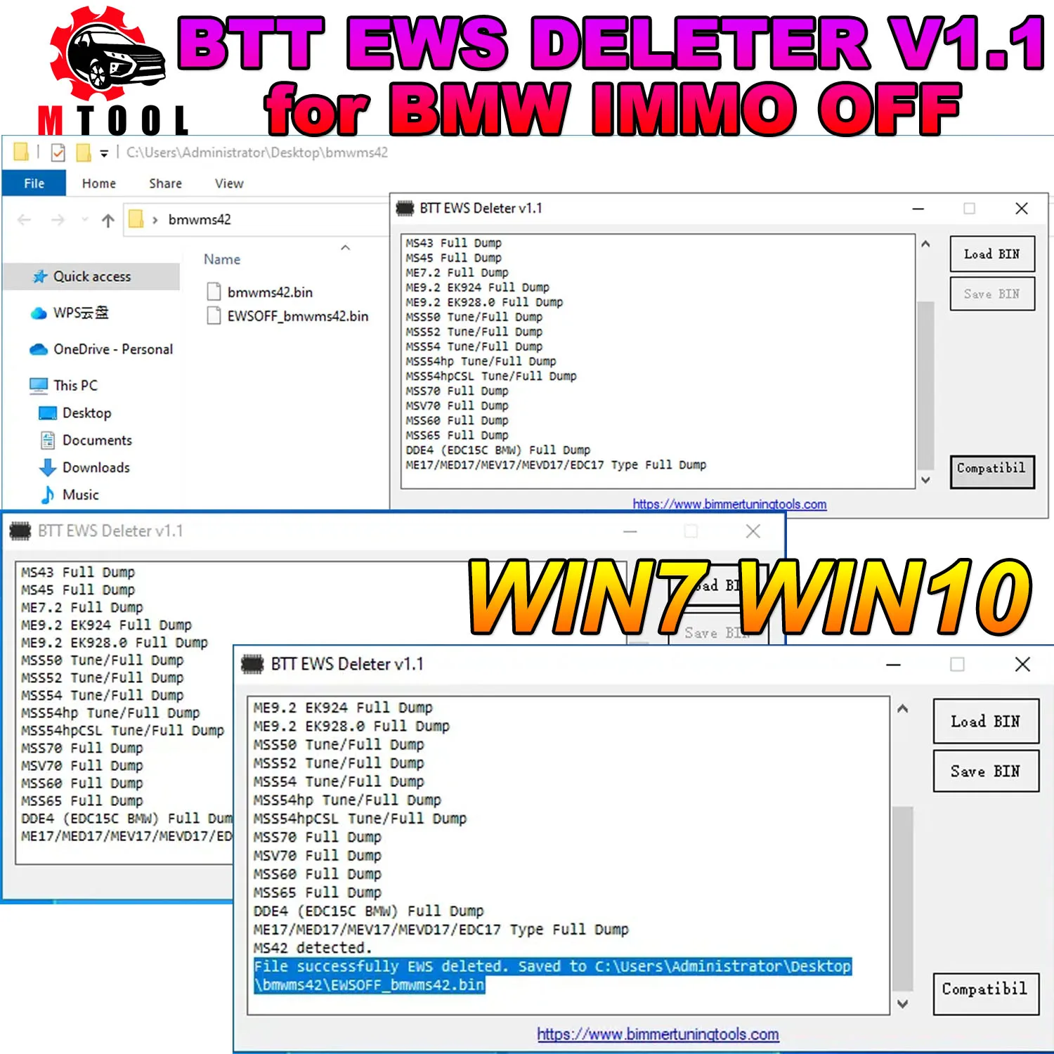 BTT EWS DELETER V1.1 for BMW IMMO OFF BTT EWS DELETE Support MS41 MS42 MS43 MS45 ME7.2 ME9.2 MSS54 ME17 MED17 MEV17 MEVD17 EDC17