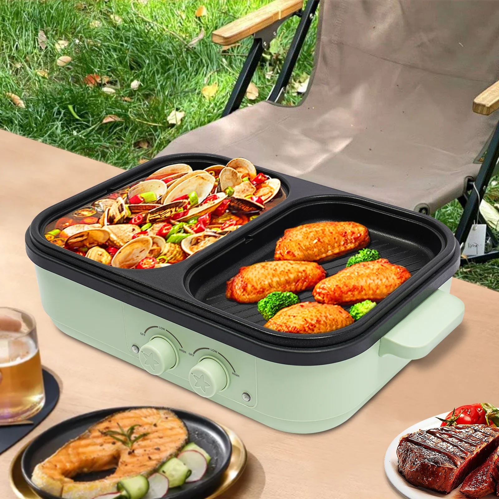 

Electric Hot Pot with Grill Area, Multi-purpose Hot Pot, 2-In-1 Electric Hot Pot