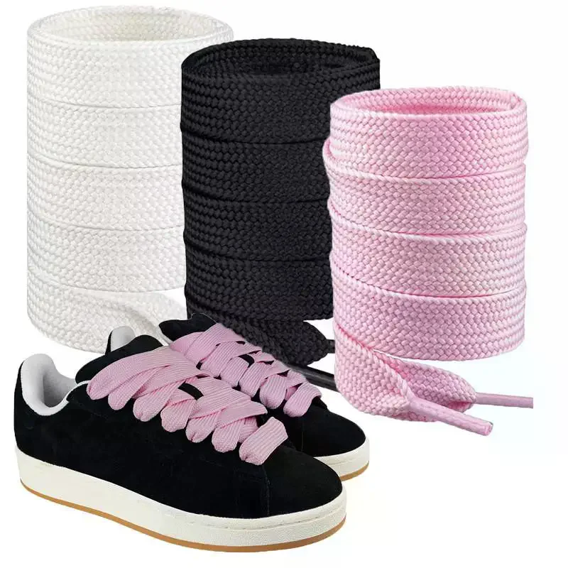 2CM Wide Fat Shoe Laces For Sneakers Fashion Colorfast Replacement Laces For Shoes Classic Cotton Rope Flat Laces