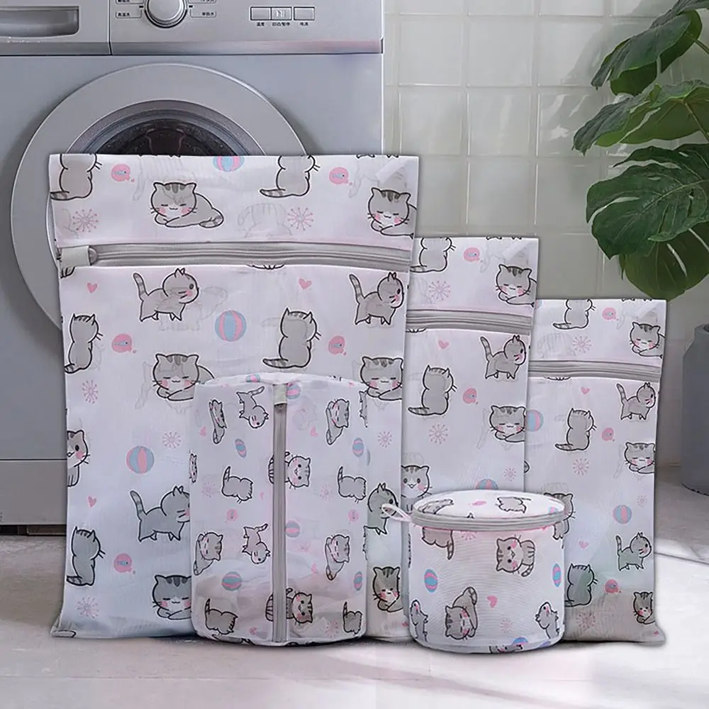 

Convenient Cat Print Laundry Bag Foldable Large Capacity Washing Bag Durable Distortion Protection Storage Bags Household