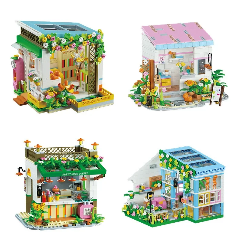 Mooie Bloem Huis Sprookje Stad Bouwstenen DIY Educatief Speelgoed Brinquedos Bricks Geschenken Nieuwjaar Meisje Aanwezig YZ