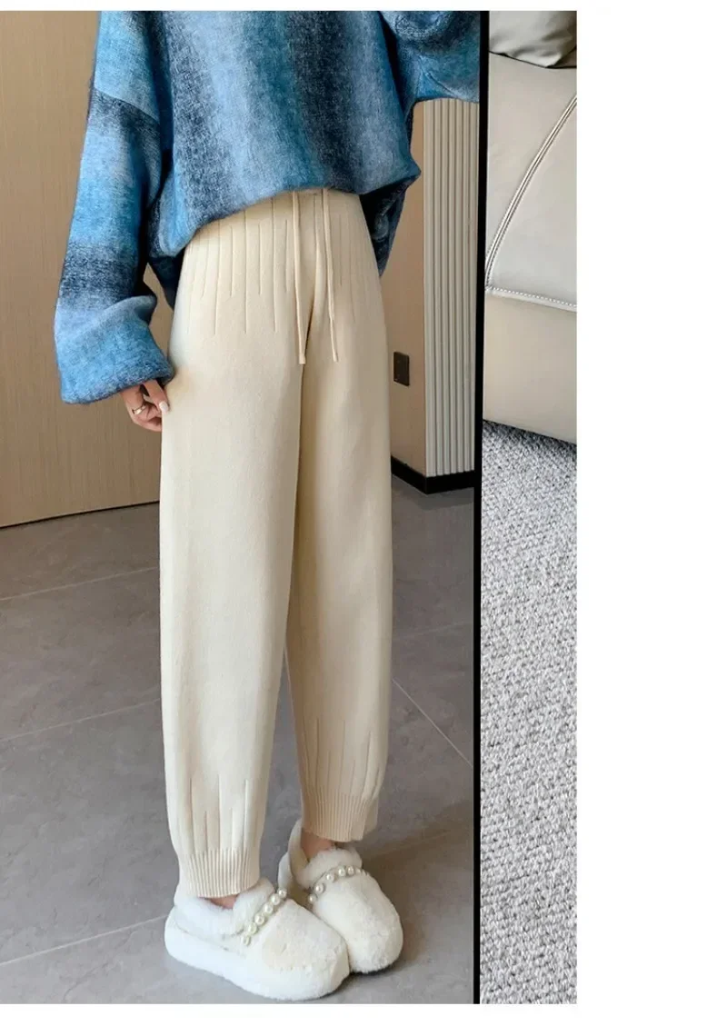 

Korean Women Casual Harem Pants Loose Trousers For Women Knitted Pants Autumn Winter Solid Color Sweater Trousers With Y2k 겨울옷