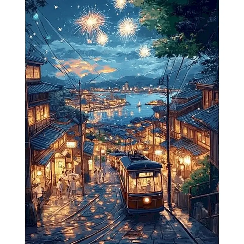 

GATYZTORY Night View 5d Diamond Painting Painting Decor Diy Crafts Scenery Full Round Abstract For Adults Diamond Art Embroidery