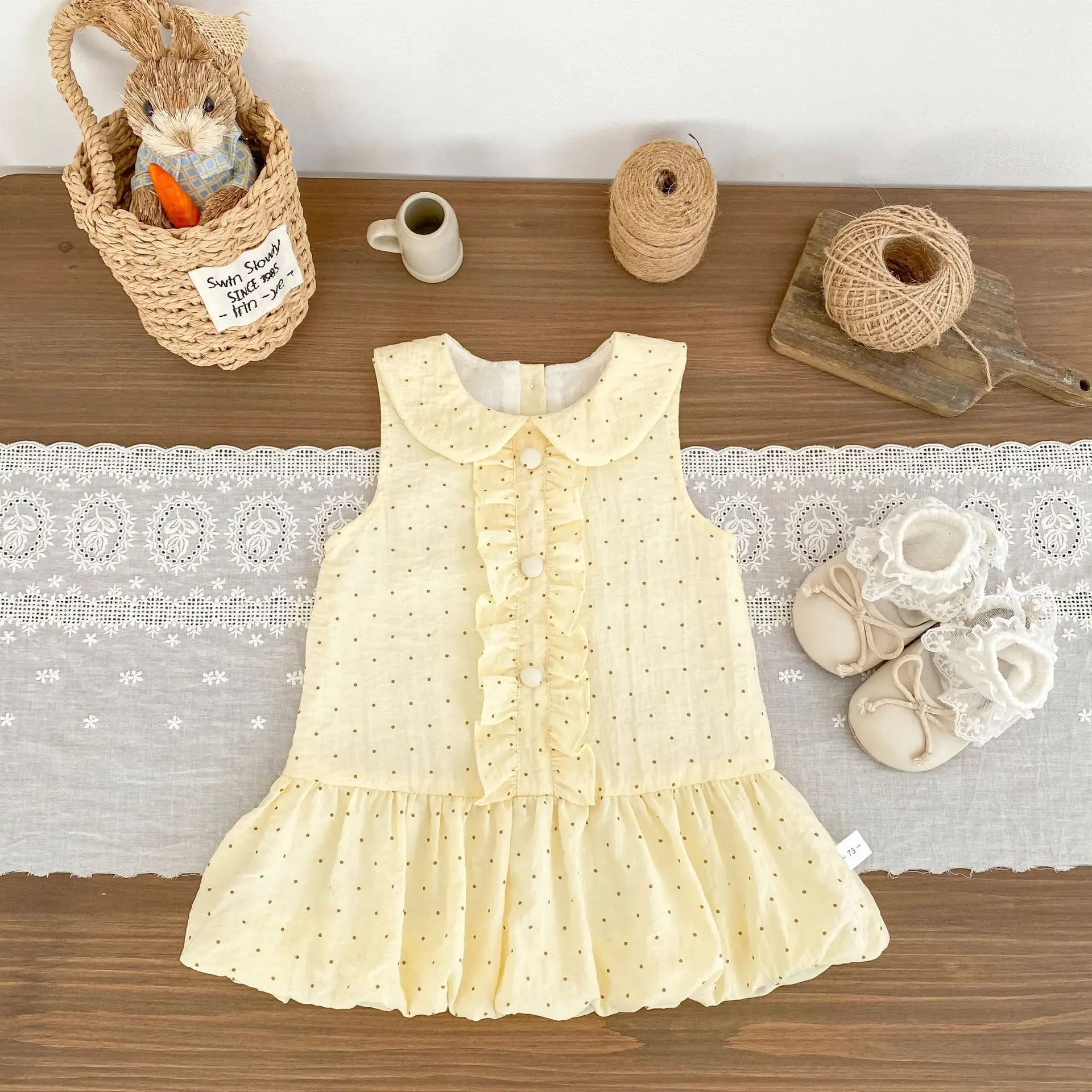 

2026 Summer New Girls Sleeveless Dress Thin Kids Sweet Polka Dot Dress Baby Girl Cute Princess Dress Cotton Toddler Clothes