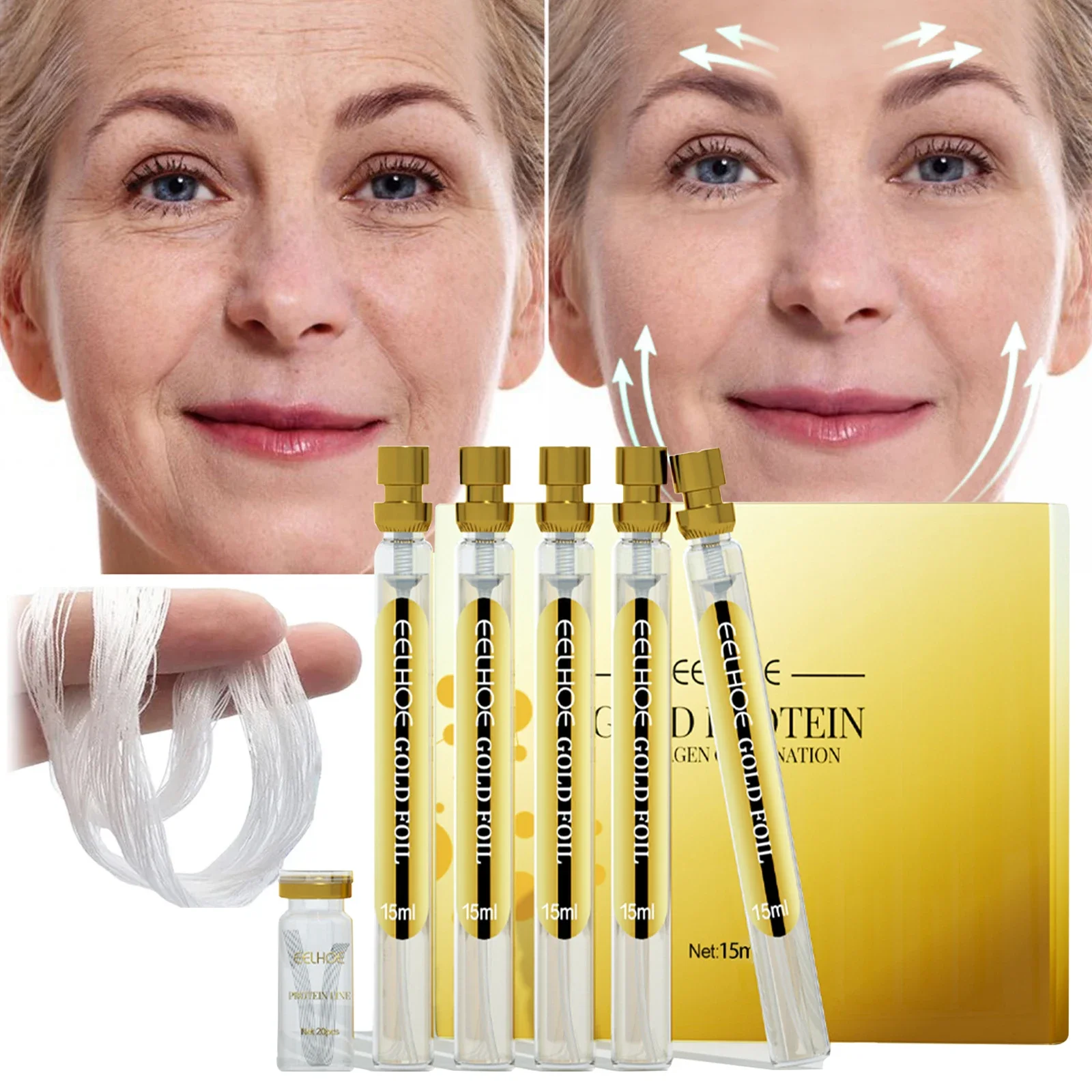 Lifting instantané du visage avec fil de collagène, déformable, élimine les fils solubles, ensemble de sérum 10000, remplisseur de visage absorbant, anti-âge, soins de la peau