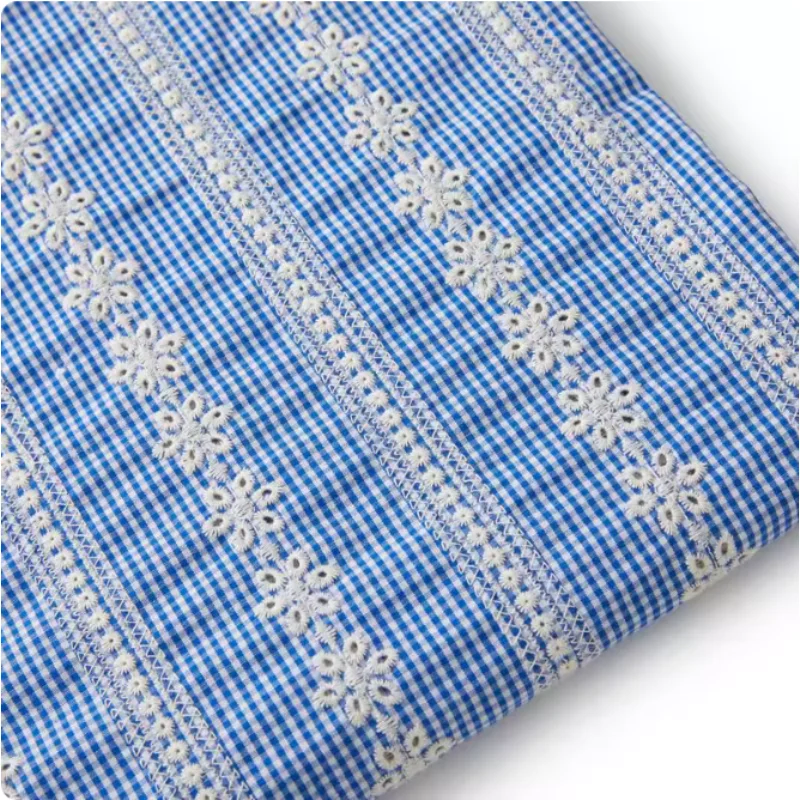 

Blue embroidered polyester-cotton fabric, diy tablecloth shirt dress clothing fabric