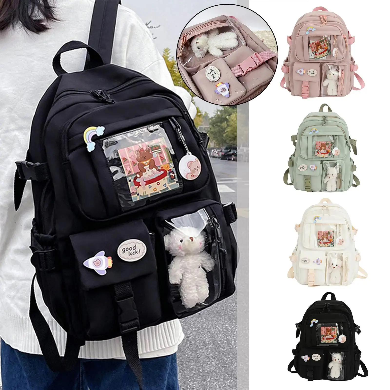 Rucksack Kawaii Rucksack Wasserdichte Multi-Tasche Nylon Schule Rucksack Für Mädchen Schule Nette Laptop Buch Pack Rucksack A2P3
