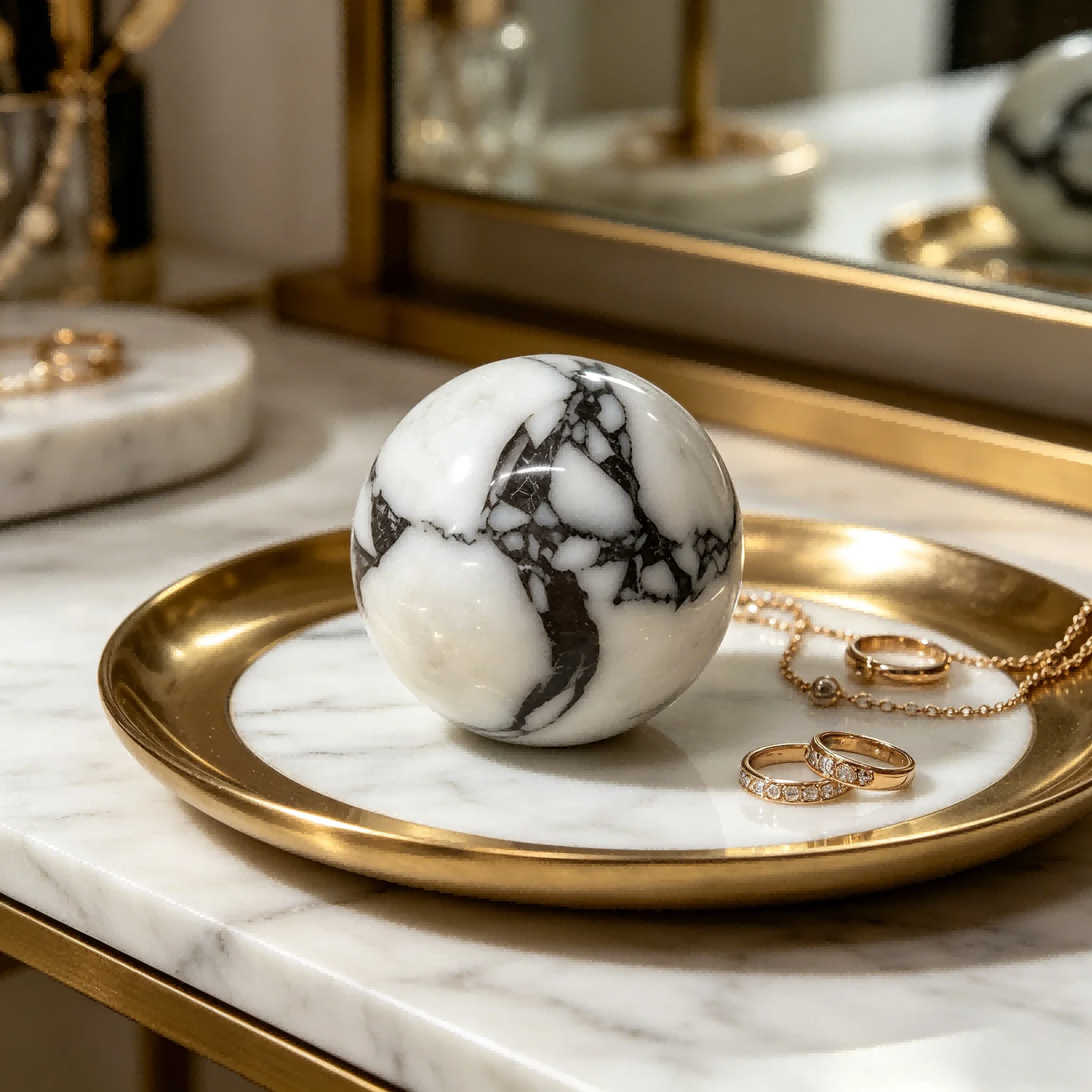 Calacatta Viola Marble Sphere High-polish natural stone orb with veining, ideal for home, office, bedroom, or bathroom decor.