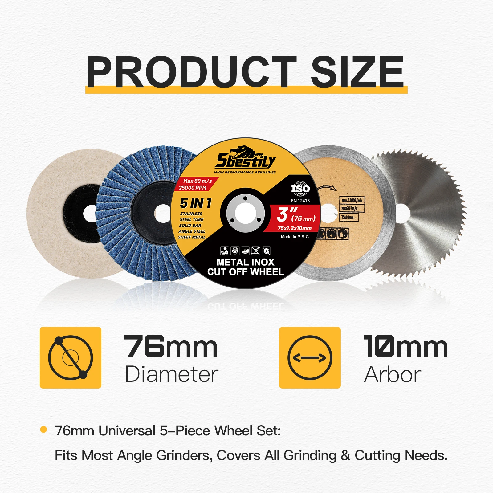 5pcs 3inch Metal Cutting Disc Flap Disc Wool Polishing Wheel Woodworking Stone Cutting Disc For Cutting Wood Metal Plastic