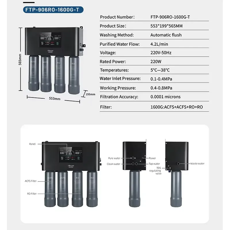 Commercial RO Water Filter System 220V 220W Plastic For Restaurant And Cafe Drinking Supply With Indoor Equipment Service Use