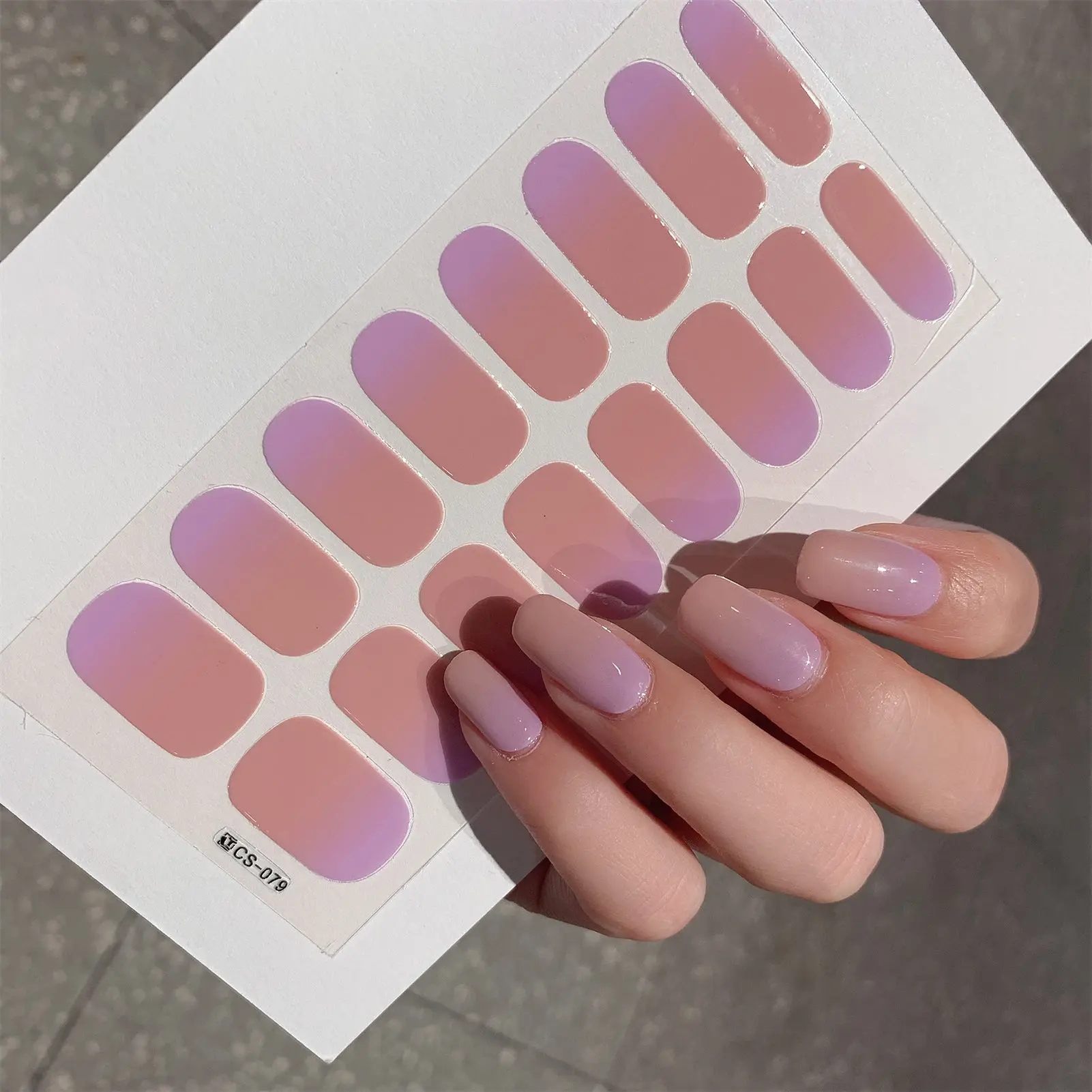1 Blatt halbgehärtete Wrap-Nagelaufkleber mit Farbverlauf, mehrfarbig, festes Gel, vollständige Abdeckung, Schieber, keine UV-Lampe erforderlich, ausgehärteter, schneller Gel-Nagelaufkleber