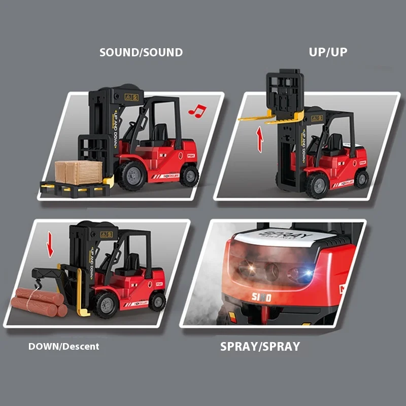 Chariot élévateur télécommandé en alliage, grue de levage, scène de pulvérisation musicale, simulation de voiture jouet pour enfants, cadeau d'anniversaire pour garçon, nouvelle collection