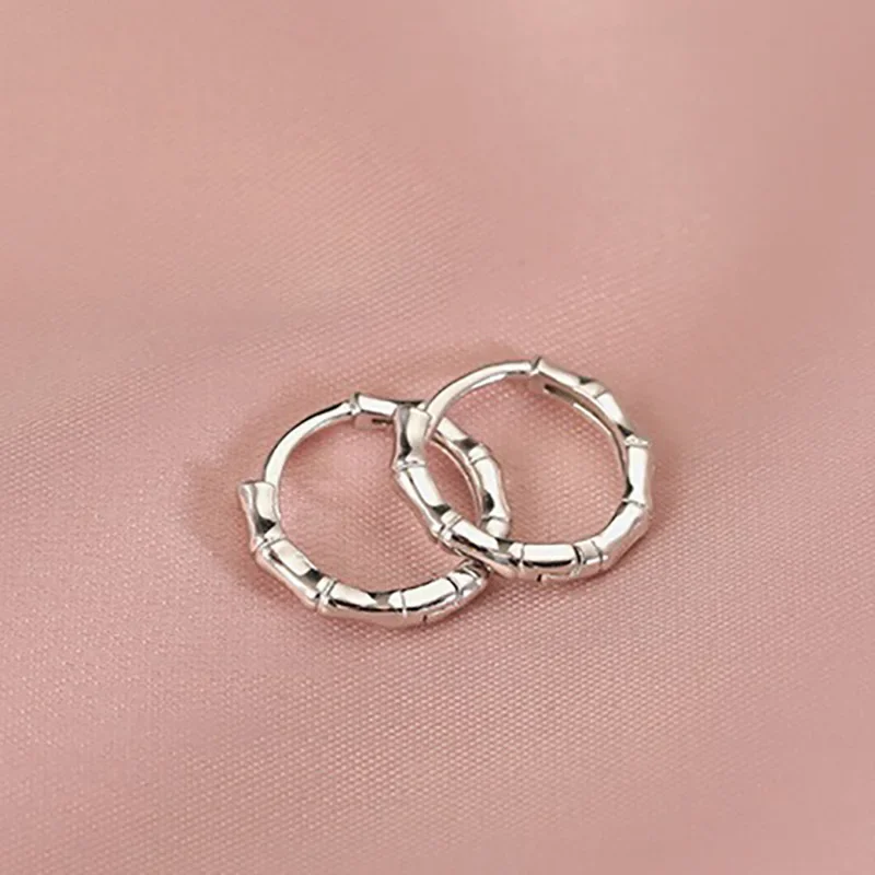 S925 Sterling Silver Chic Geometric Bamboo Joint Hoop Earring for Women Party Fashion Jewelry Minimalist Accessories Wholesale