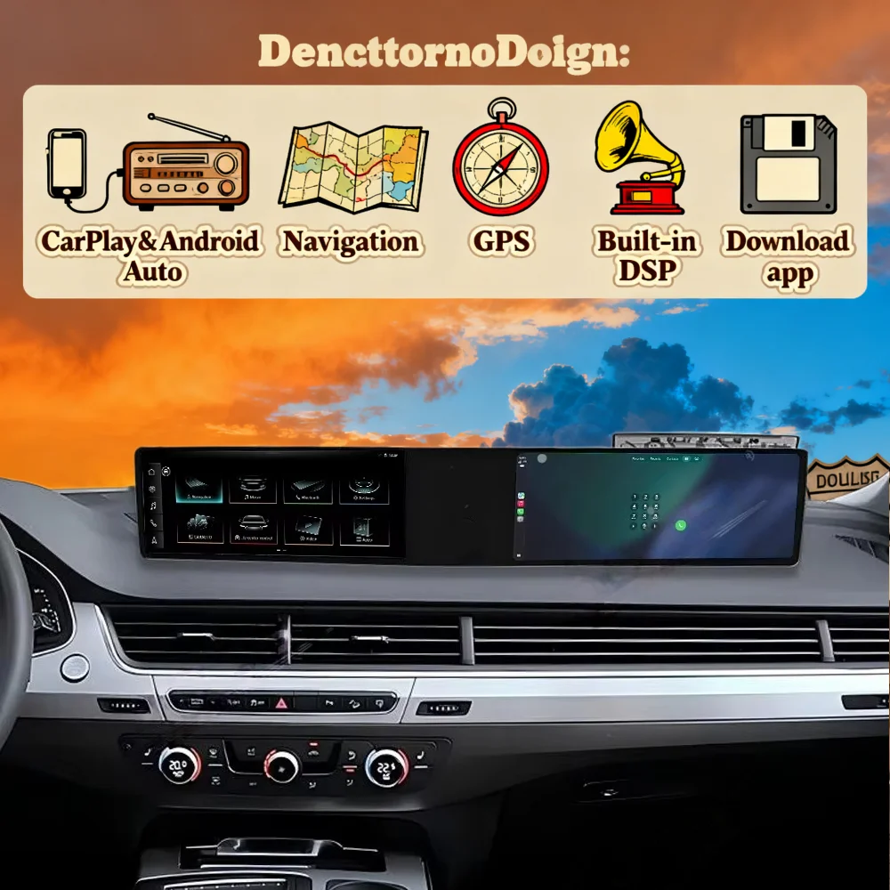 

12.3-дюймовый двухэкранный мультимедийный проигрыватель с CarPlay и Android 14, GPS-навигация для Audi A4, A4L, Q2L, Q5, A6, A6L, Q7, A3, автомобильная магнитола