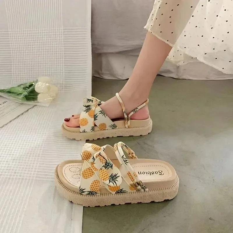 Sandias De Tacon Internet Hot Women Shoes Summer Fairy Style 2023New Improve Fashion Student Platform Roman Lady Flat Shoe