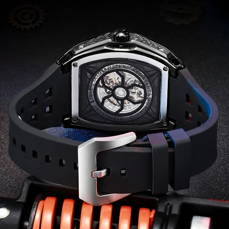 Watch for Men Skeleton Mechanical Sports Watches Men\'s Luminous Waterproof Automatic Wristwatch Steel Case Relogio Masculino