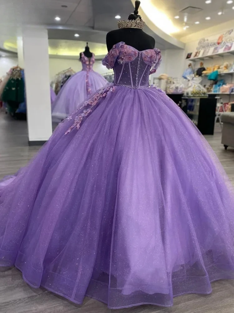 Gaun Prom wanita ungu muda kustom gaun pesta ulang tahun berlipat Applique Arab Saudi pakaian gaun pesta ulang tahun Vestido De vx Anos Quinceanera