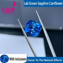 CADERMAY Lab Grown Cornflower Sapphire Loose Stone With Inclusions Cushion Shape DIY Fine Jewelry Making Gemstones