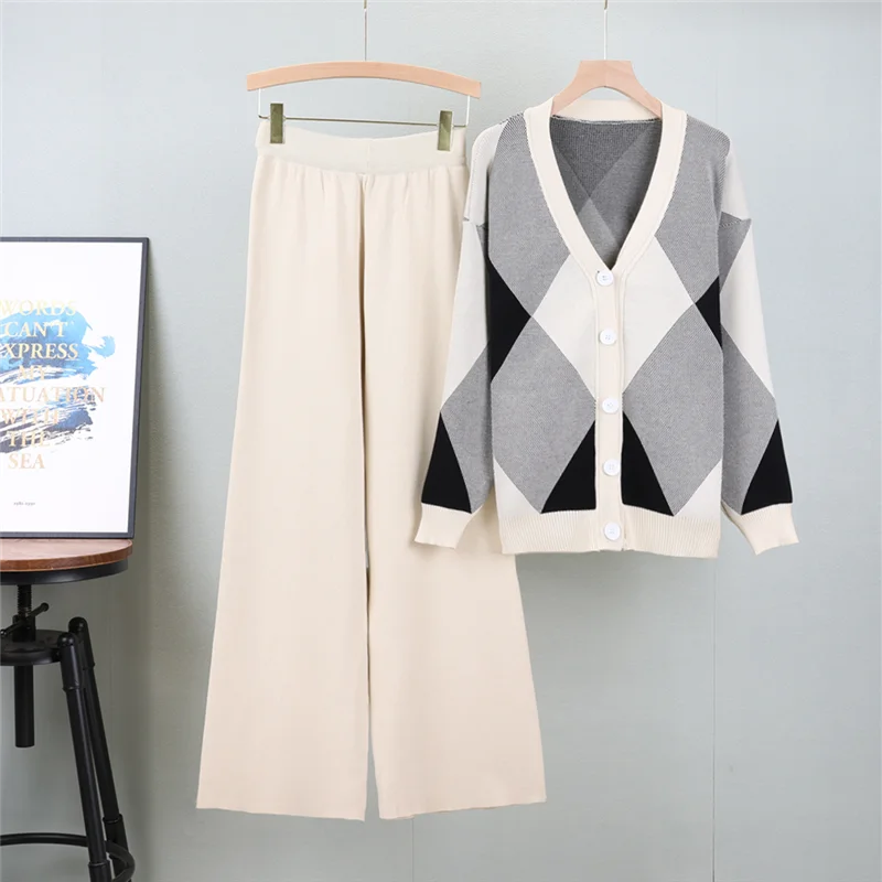 Women Sweater Cardigans Pant Set Casual Suits Autumn Winter Knitted Loose Long Sleeve Elegance Tops Elastic Sweaterpants