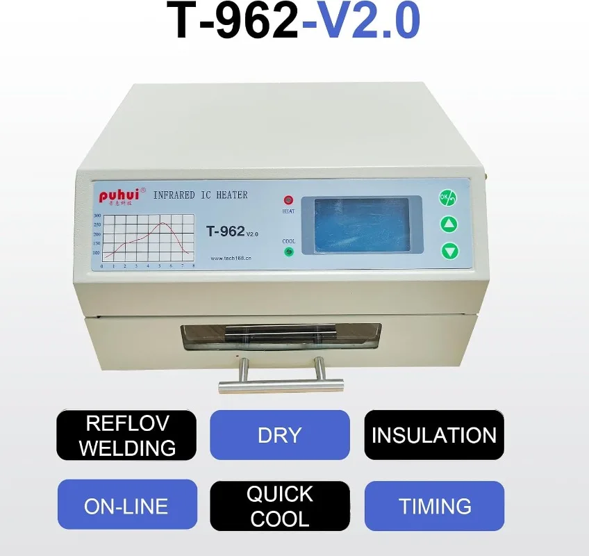 PUHUI T-962 110V-240V Reflow Equipment T-962 Infrared Reflow With Smoke Channel Oven Furnace IC Heater BGA Rework Station