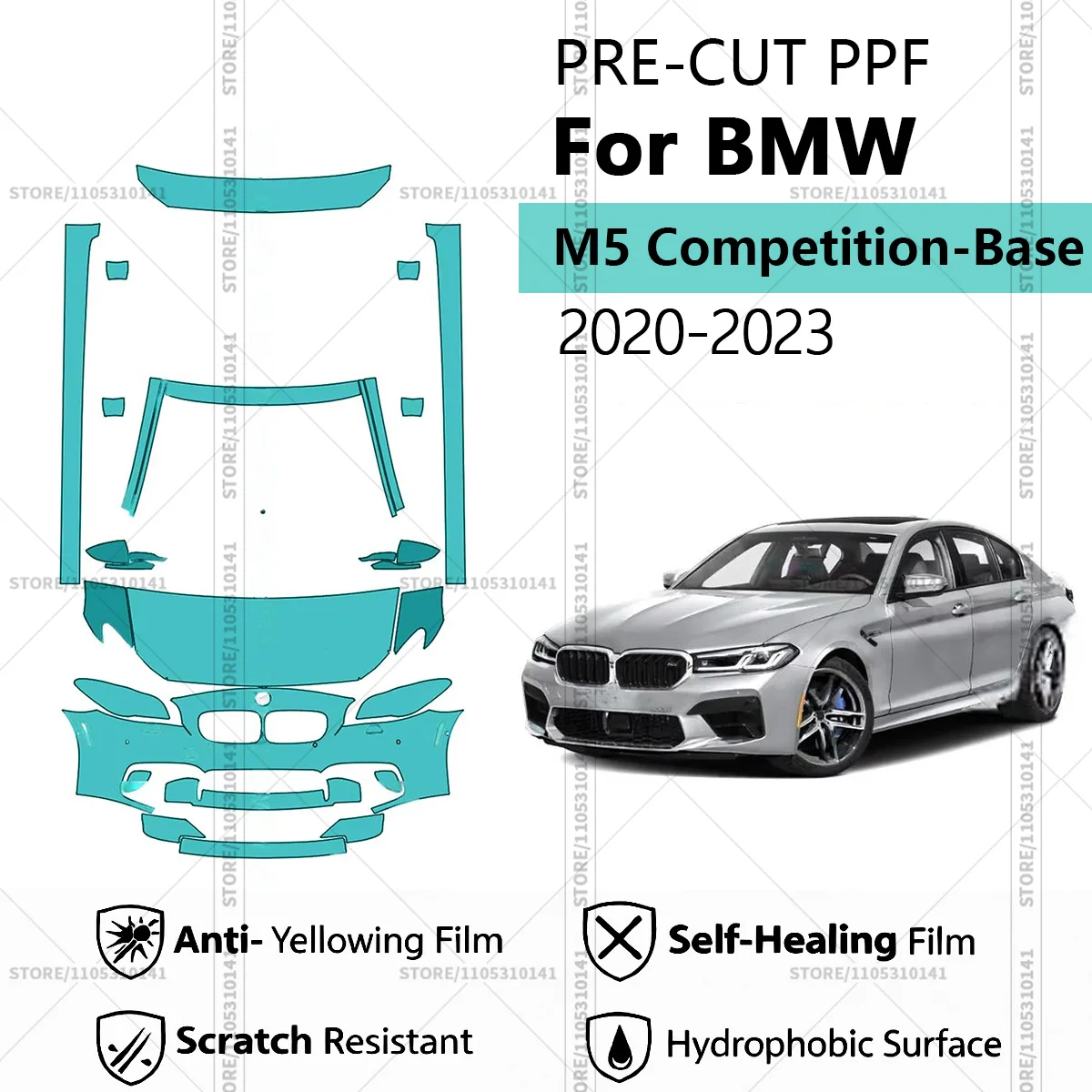 For BMW M5 Competition-Base 2020-2023 Pre-Cut Paint Protection Film PPF Transparent Car Film Automotive PPF Front Kit-Rear Bumpe