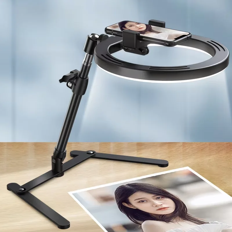 Desktop Retractable Phone Holder 10''Ring Lamp Selfie Light, Photography Mobile Broadcast Nail Art Beauty Makeup Live Streaming