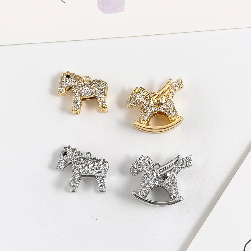 

Сердечный дизайн 20 шт. DIY подвески с цирконием/форма лошади/ручная работа/покрытие из настоящего золота/медный кулон/ювелирные аксессуары # 195782