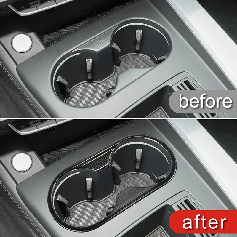 Stainless Steel Center Console Water Cup Holder Frame Decoration Cover Trim For Audi A4 B9 2017-2021 Car Styling Interior
