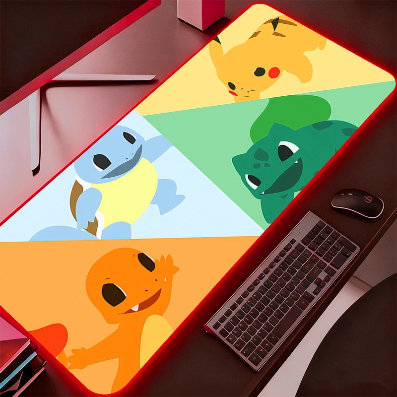 RGB Large Mouse Pad Gamer Pokemon Pikachu Keyboard LED Mousepad Pc Computer Desk Mat Gaming Pad Backlight Mouse Mats For LOL