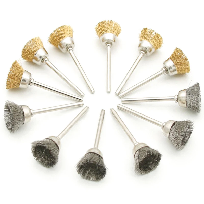 36 pz/set filo di acciaio spazzola in ottone 3.0mm trapano con gambo utensili rotanti rimozione della ruggine in metallo spazzole per ruote lucidanti Mini strumento abrasivo