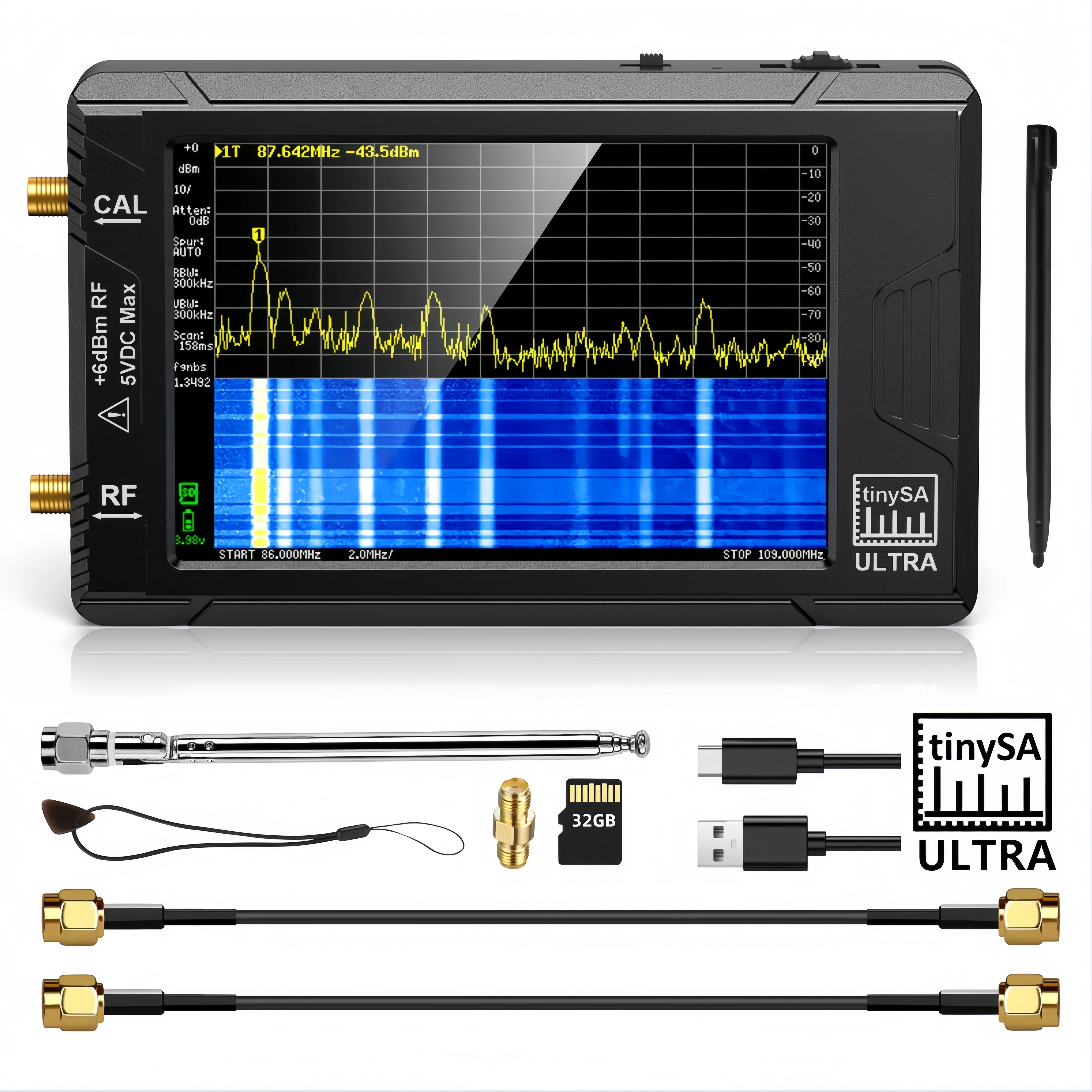 

New ULTRA TinySA 100K 5.3GHz 100k-5.3GHz Signal Generator Handheld Tiny Spectrum Analyzer with 4-inch Display for TinySA