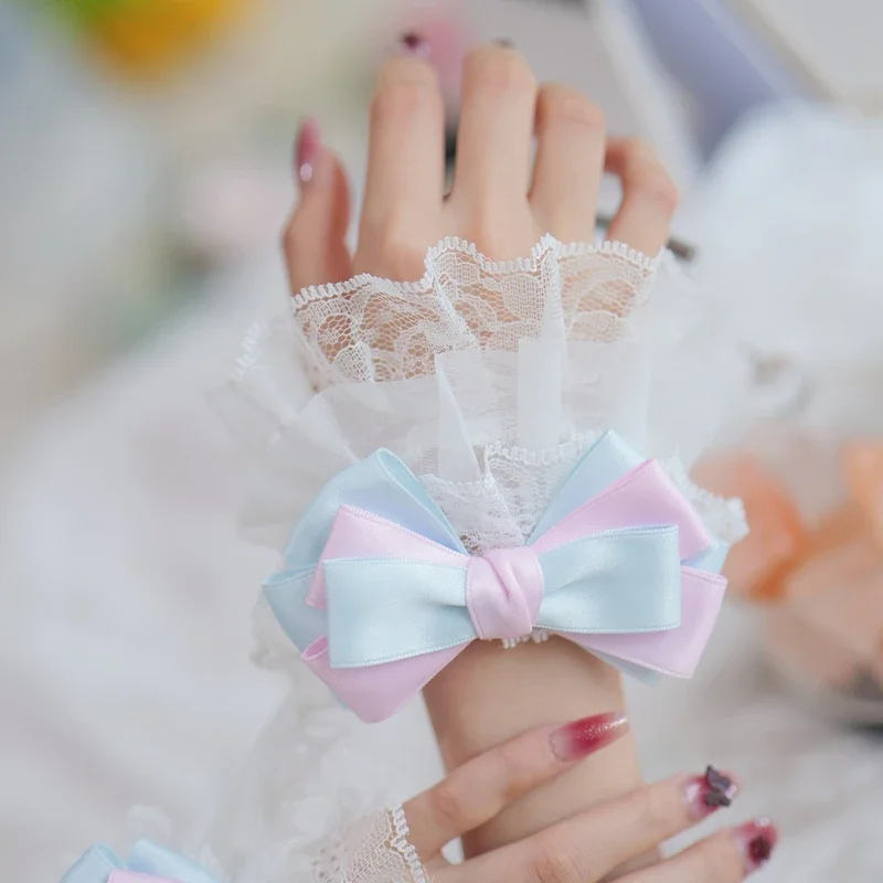 

Милые декоративные рукава-накладки на запястья, съемные, с имитацией расклешенных манжет, эластичные, для свитеров и блузок, аксессуар для косплея