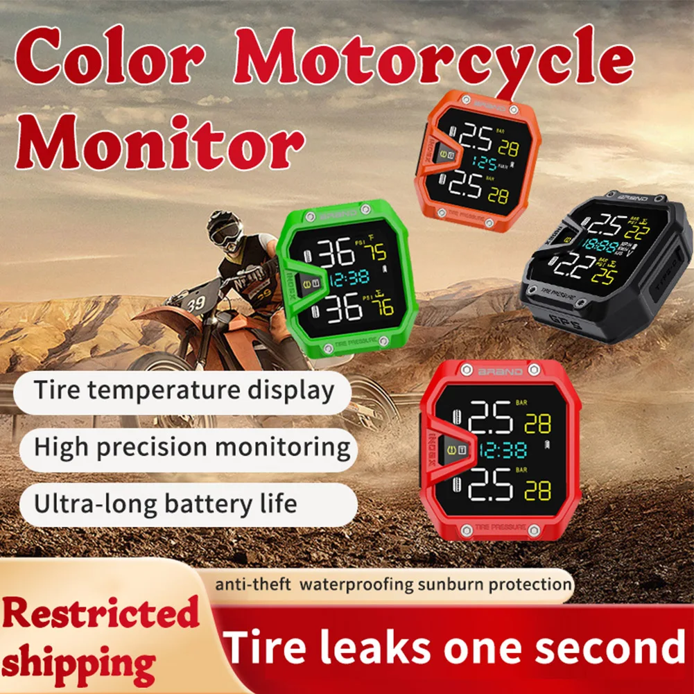 

9V-30V Wireless Motorcycle TPMS Tire Pressure Monitoring System External Sensor LCD Time Display Tyre Temperature Monitor Alarm
