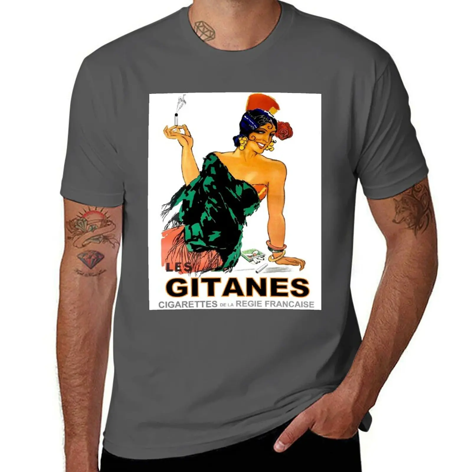 

LES GITANES L Vintage Rare Cigarette Regie Francaise Advertising Print T-Shirt graphic t shirts for man T-Shirt