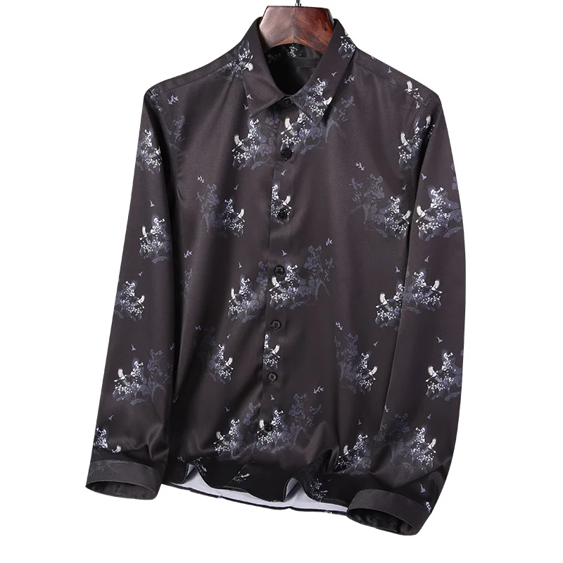 

New Shirt Men 2023 Fashion Print Longsleeve Shirts for Men Slim Fit Turn-Down Smart Casual Daily Work Mens Shirts