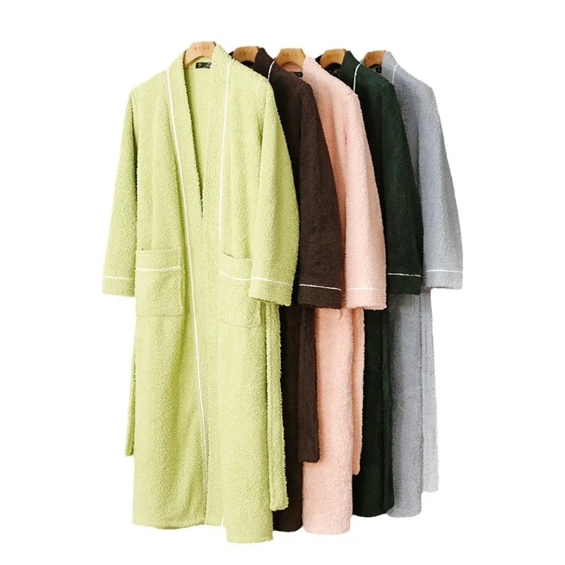 Albornoz Kimono de lana de Coral cálido, bata de franela gruesa, ropa de dormir suelta para pareja, ropa de casa larga, ropa de dormir para invierno