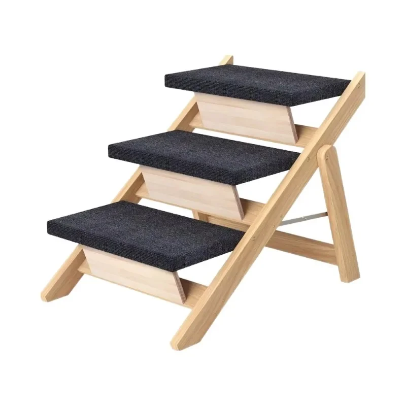 2-In-1 Foldable wooden dog ramp non-slip pad Safe and durable Portable Suitable for high pet cage travel