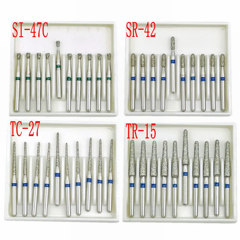 10pcs/box 1.6mm Shank Dental Diamond Burs Drill FG Diamond for High Speed Handpiece Burs Dentist Drills