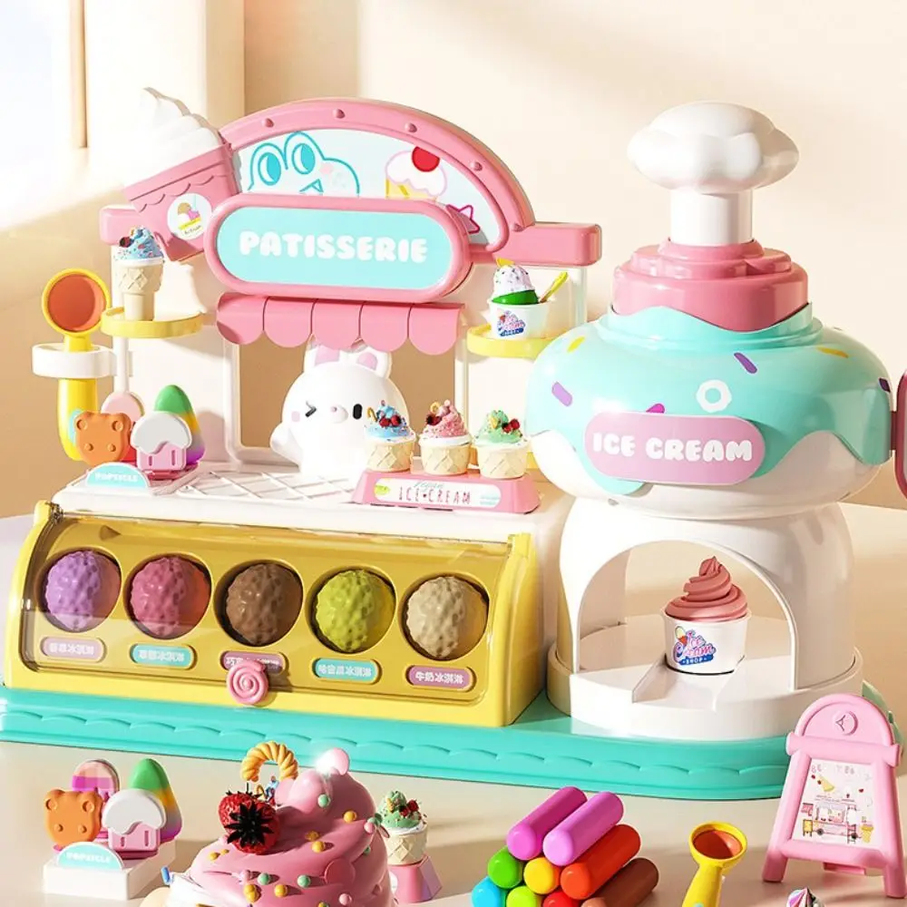 Avec musique et lumière Machine à crème glacée jouet Puzzle couleur Machine Production de crème glacée supermarché jouer faux aliments