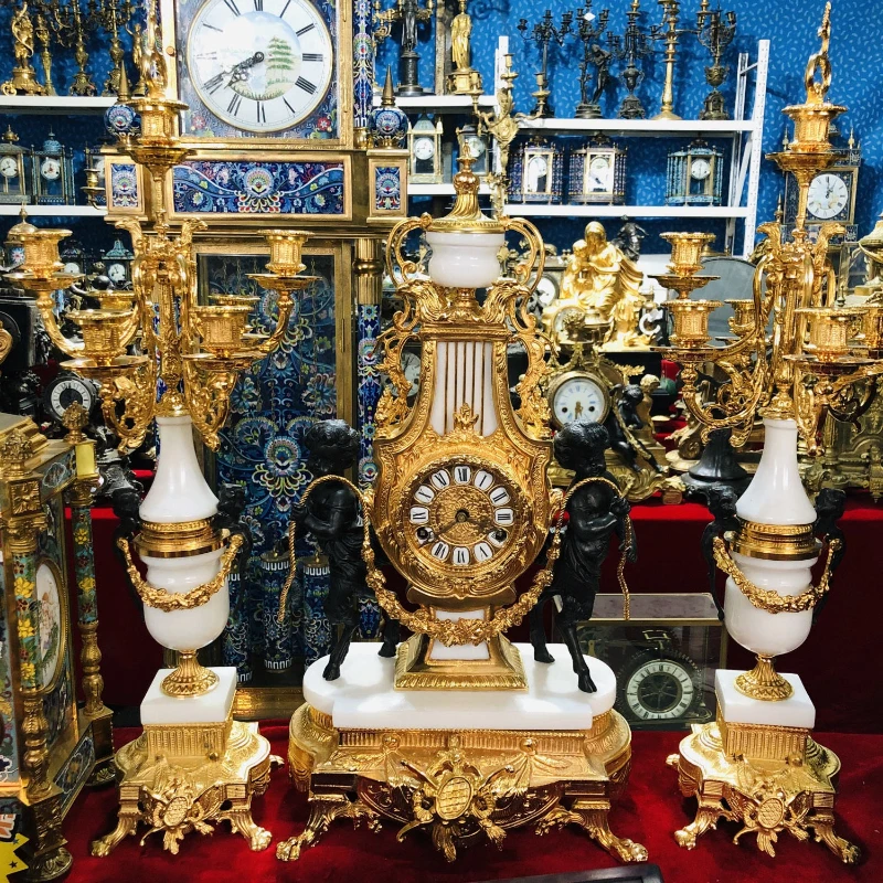 Mechanical clock retro candle holder complete set of fireplace ornaments decorative clock