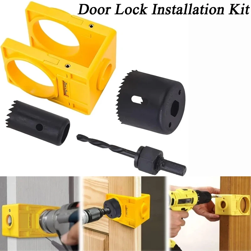 

1 Set Wooden Door Lock Installation Tool Adjustable DIY Door Lock Kit With Drill Hole Saw And Handle Guide Woodworking Tools