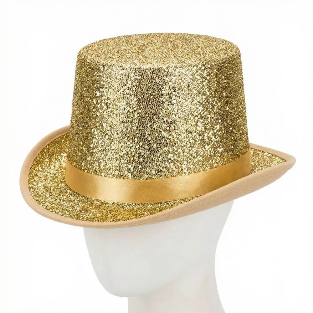 Retro Glitter Top Hat British Style Multicolor Glittering Magician Hat Polyester Durable Lightweight Bowler Jazz Hat Carnivals