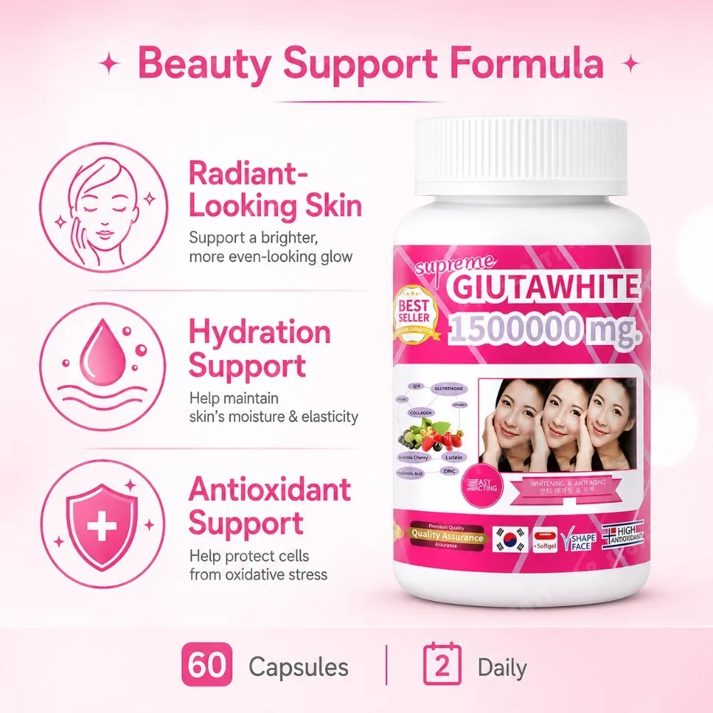 Glutathione Beauty Complex with Collagen, Vitamin C, CoQ10, Hyaluronic Acid & Biotin, Antioxidant Skin Support, 60 Capsules
