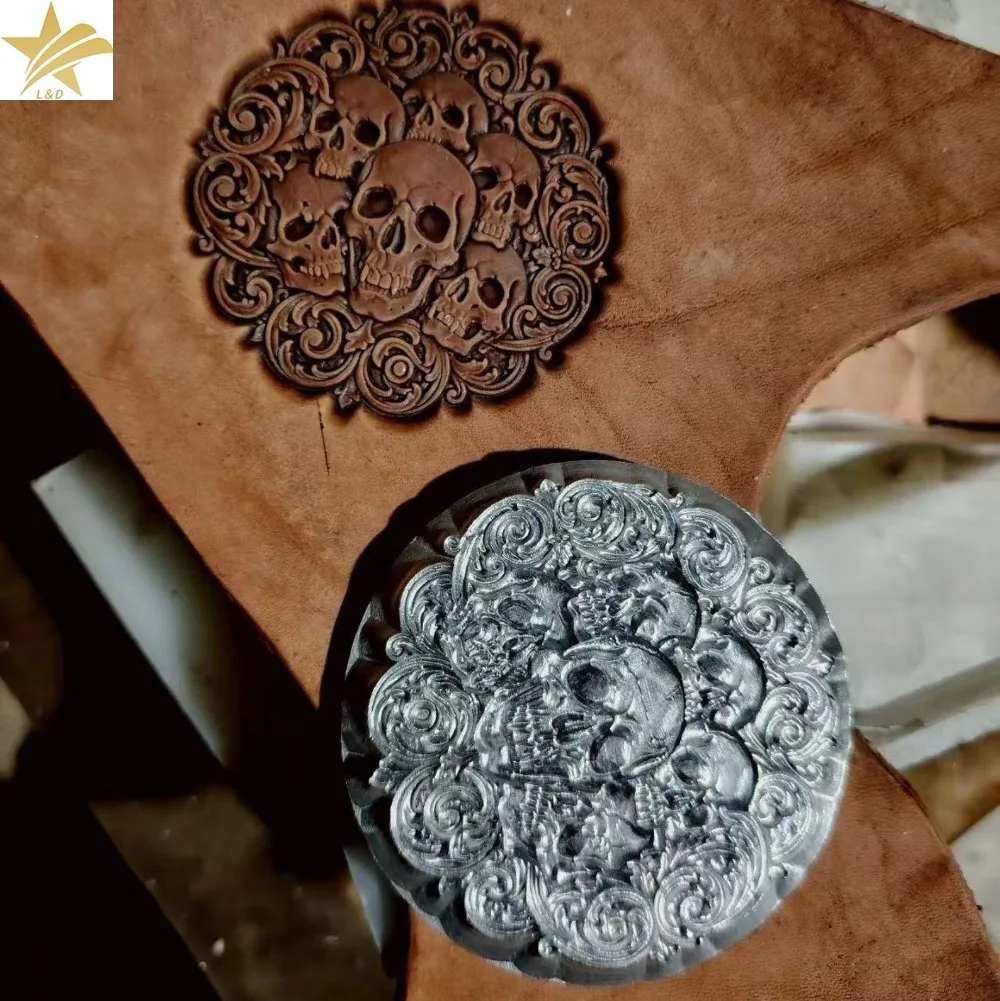 

3D Gothic Skull Leather Stamp Vintage Baroque Scroll Relief Mold Embossing Tool for Vegetable Tanned Leather Crafts Accessories