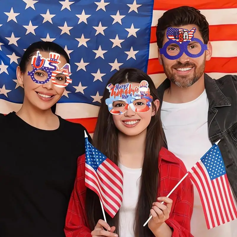 วันที่สี่กรกฎาคม Photo Booth Props รักชาติตกแต่งธีมแว่นตาชุด 12 ตกแต่งรักชาติสําหรับ 4th กรกฎาคม