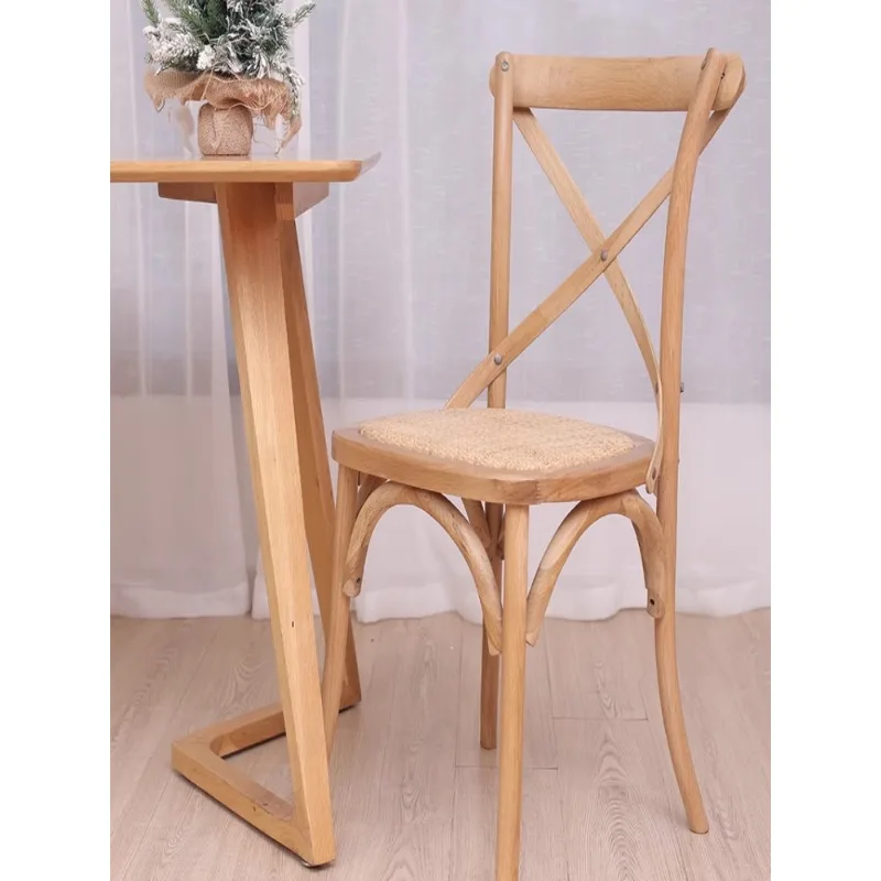 Nordic French rattan retro chair back fork chair dining country solid wood chair back restaurant simple American bed