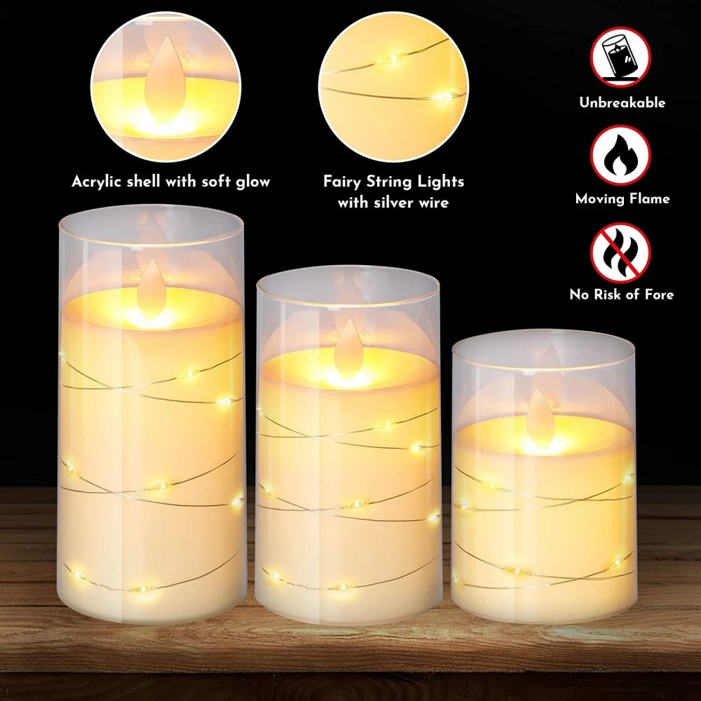 3Pcs/Set LED Candles Electronic for Home LED Candle Decoration Glass Candle Full Set Remote Control Timer for Christmas Wedding