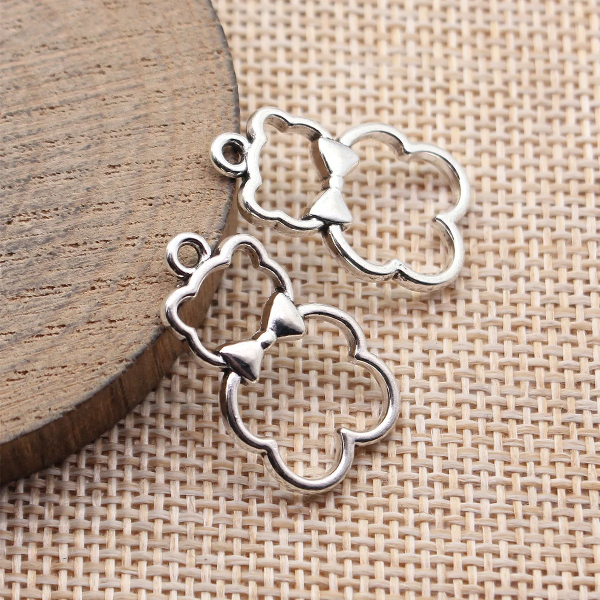 20pcs 25x15mm Antique Silver Color Hollow Out Bow Bear Charms Handmade Jewelry Making Accessories view 2