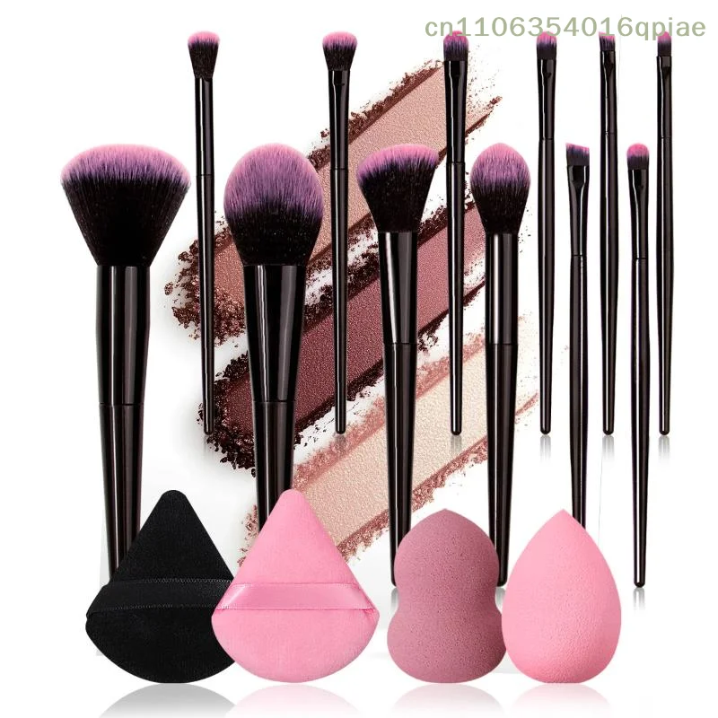 12 Pcs Professional Makeup Brush Set Soft Synthetic Hair Brushes With Powder Puff For Foundation Powder Eyeshadow Travel Tools